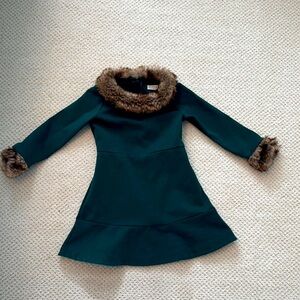 Chic Green Dress with Faux Fur Trim
